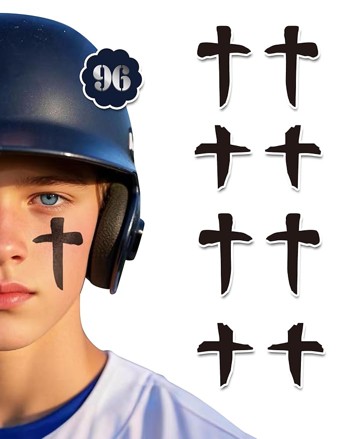 48 Pairs Eye Black Temporary Tattoo Stickers, Sports Face Eyeblack Sticker for Baseball Football Softball Themed Party Birthday Party Supplies (Mixed Cross, 96 Pairs)