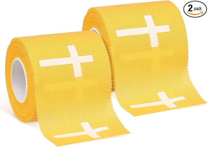MiniInflat 2 Pcs Christian Cross Athletic Tape Sports Tape 2in x 23ft Religion Jesus Wrist Wrap for Soccer Football Baseball, Gift for Graduation Teacher Nurses Week Pentecost(Yellow,Crosses)