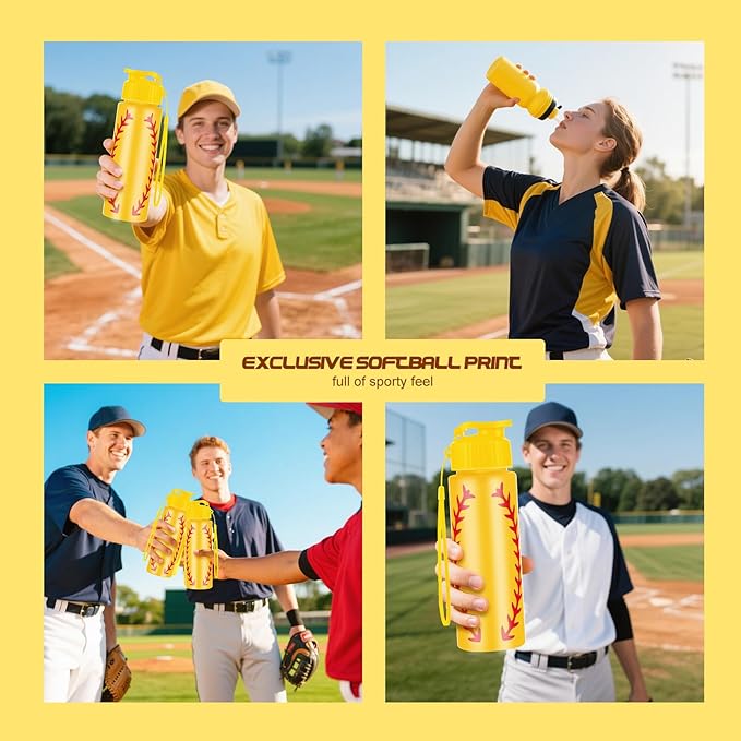 Olgaa 16 Pcs Softball Water Bottle Bulk 20 oz Softball Reusable Water Drink Bottles Sports Soft ball Accessories for Party Favor Players Lovers Team Gifts