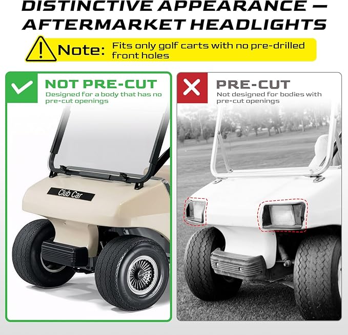 Club Car DS LED Headlight Kit, High Brightness Golf Cart LED Headlights, 12V Golf Cart Head lights for Club Car DS 1993-UP Gas&Electric Golf Carts, Street Legal, Non-OEM, Cutout Required