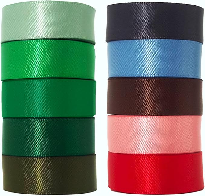 Assorted Green Satin Ribbon 1 Inch Set, 50 Yards Double Faced Pack, Into The by XYMAO