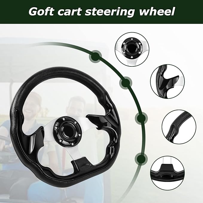 Golf Cart Steering Wheel, Skid Steering Wheel, Universal Golf Cart for Club Car EZGO RXV and TXT, Yamaha, Precedent Tempo, DS