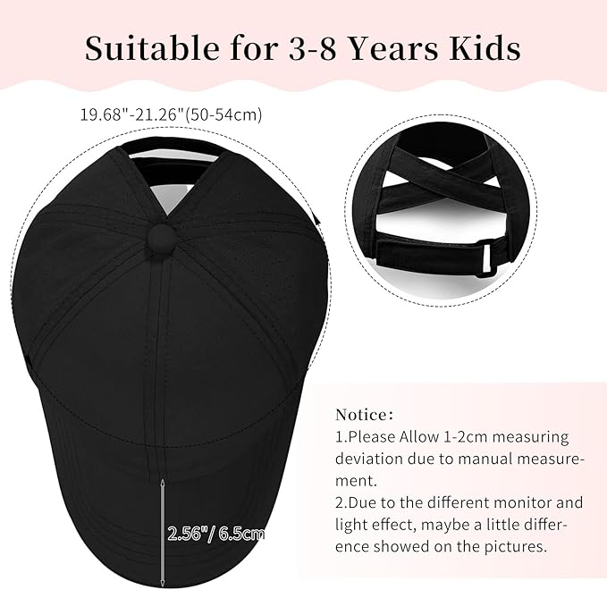 Little Girls Criss Cross Ponytail Hat Toddler Reflective Baseball Cap Kids Quick Dry Summer Sports Hats Age 3-8