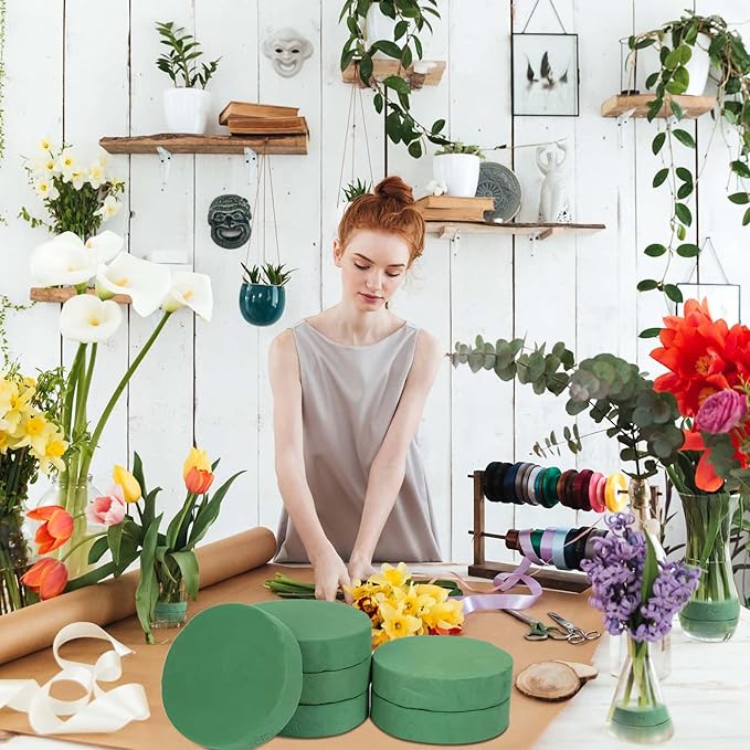 6 Pcs Round Floral Foam Blocks for Flower Arrangements Large Wet and Dry Green - Image 7