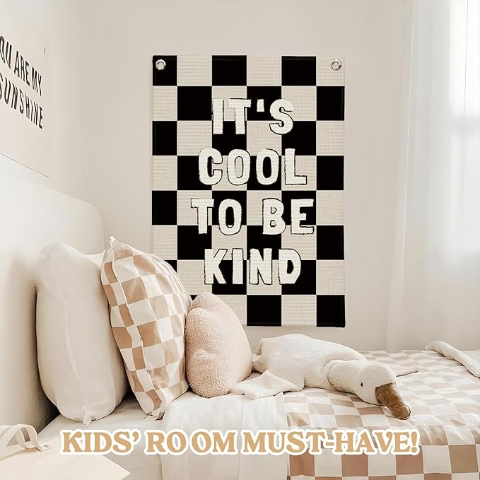 Kids Room Decor, Be Kind Inspirational Office Decor, Linen Canvas Wall Hanging - Image 5