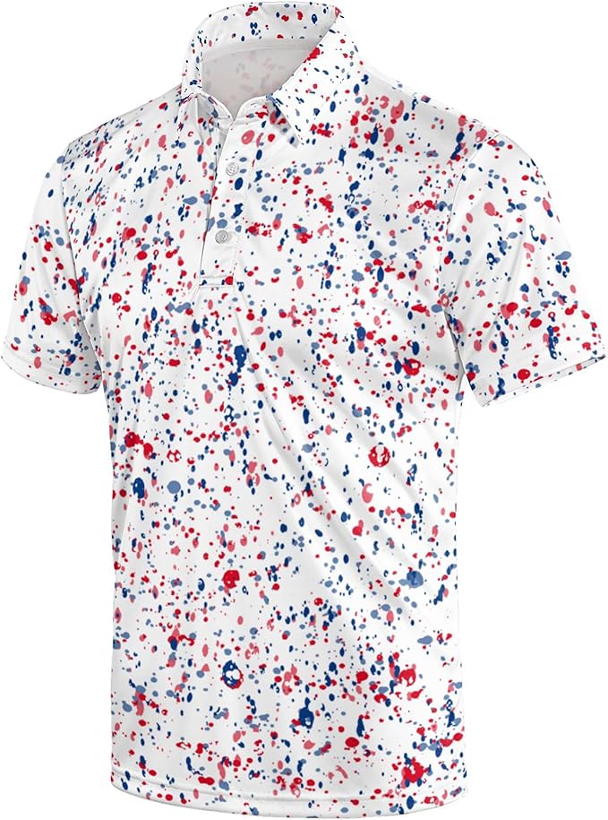 Golf Polo Shirts for Men Funny Print Short Sleeve Golf Shirts Performance Golf Polos
