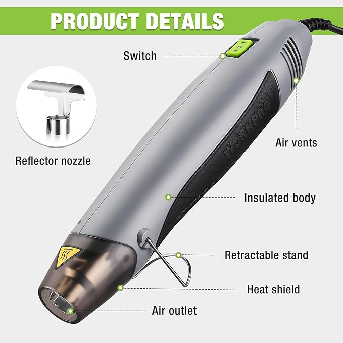 WORKPRO Heat Gun, 400W Mini Hot Air Gun - Image 3