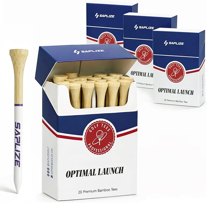 SAPLIZE Bamboo Golf Tees Pack of 100 or 150, Four Size Options (3-1/4", 2-3/4", 2-1/8", 1-1/2"), Stable and Reliable Golf Tees, Available in Natural Color