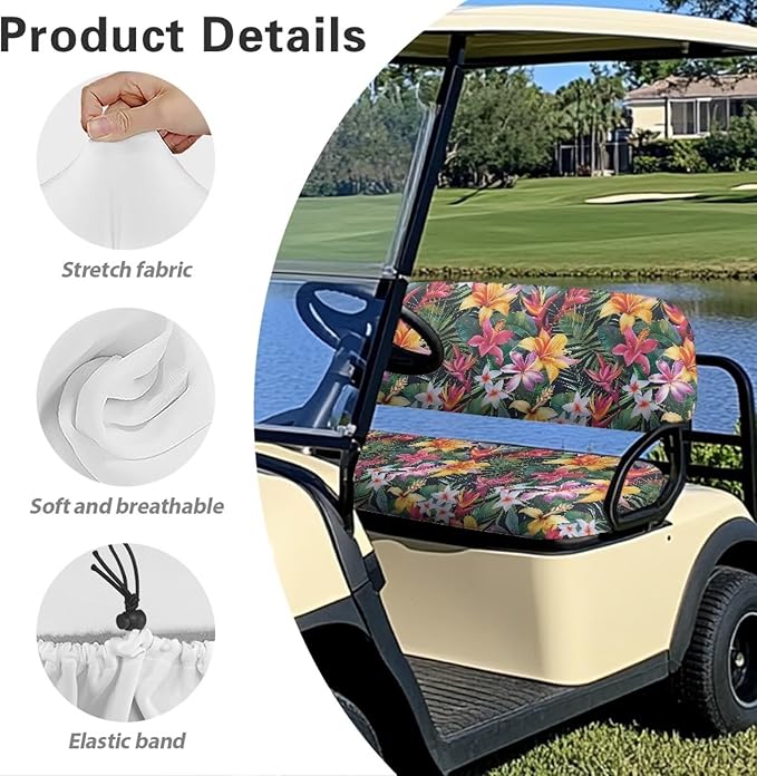 Suobstales Golf Cart Front and Rear Seat Cover Set for EZGO TXT RXV & Club Car DS 2 Passenger, Washable Bench Seat Covers Kit