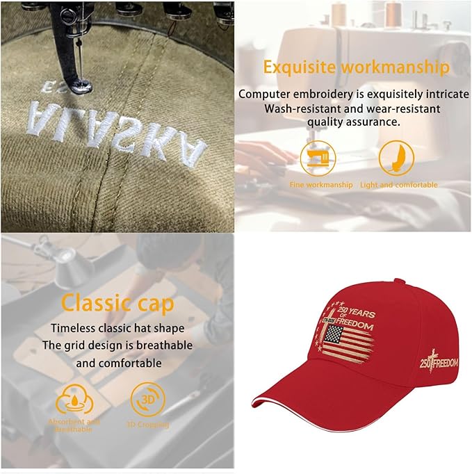 US 250 Years Freedoms 1776-2026 250th Birthday Embroidered Hats Garde Cap for Him