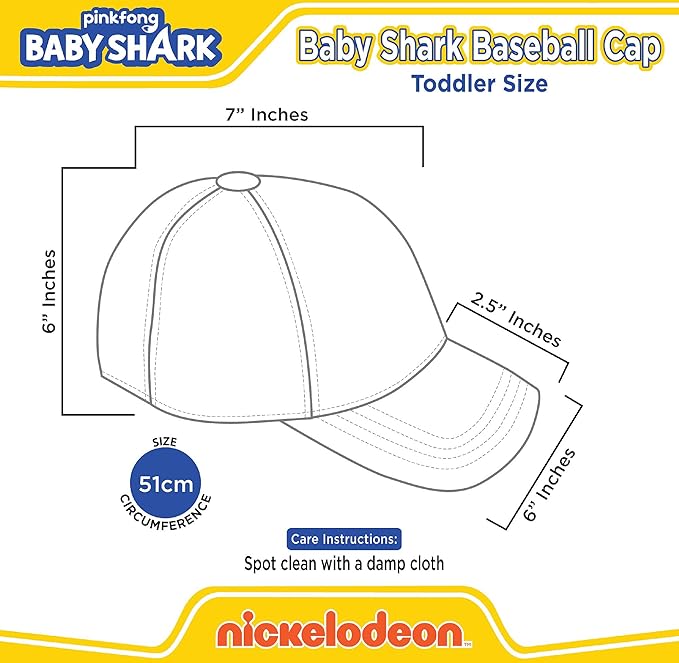 Pinkfong Boys Baseball Cap, Baby Shark Adjustable Toddler Hat for Ages 2-4