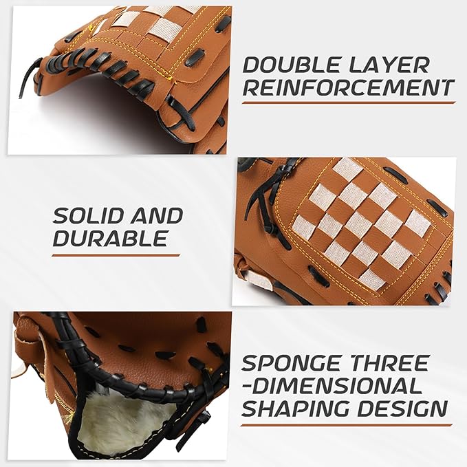 Baseball Glove + Ball Sets, Softball Glove, Baseball Mitt, 10.5''-12.5'' for Youth/Adult Training and Beginner Play, Synthetic Leather Softball Mitt