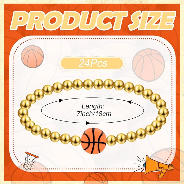 Tondiamo 24 Pcs Cheer Baseball Softball Soccer Basketball Football Tennis Bracelets Gifts Bulk Beaded Stretch Bracelets Charm Gifts Sport Jewelry Party Favors Supplies