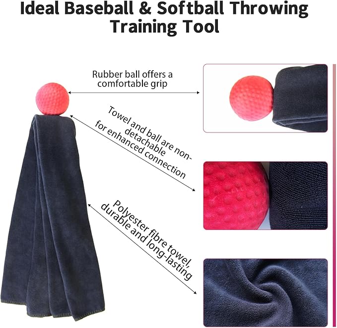 Baseball Pitching Trainer, Softball Pitching Tools, Training Towel for Fastball, Changeup, Curveball Precision and Power Capable of Consistent Form and Performance Improvement