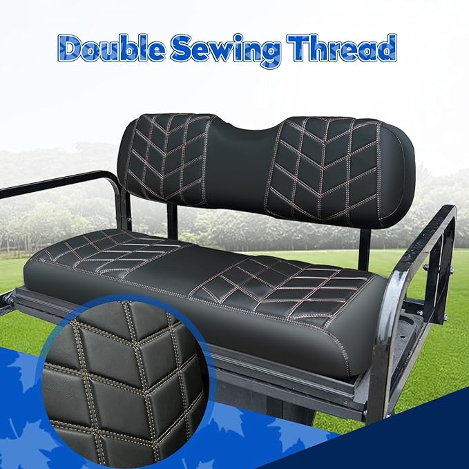 4PCS Golf Cart Seat Covers Kit, Front and Rear Seat Covers,Vinyl Seat Covers Accessories, No Staples（Black&Brown Stitch） (Fits EZGO TXT 1994-2013/EZGO RXV)