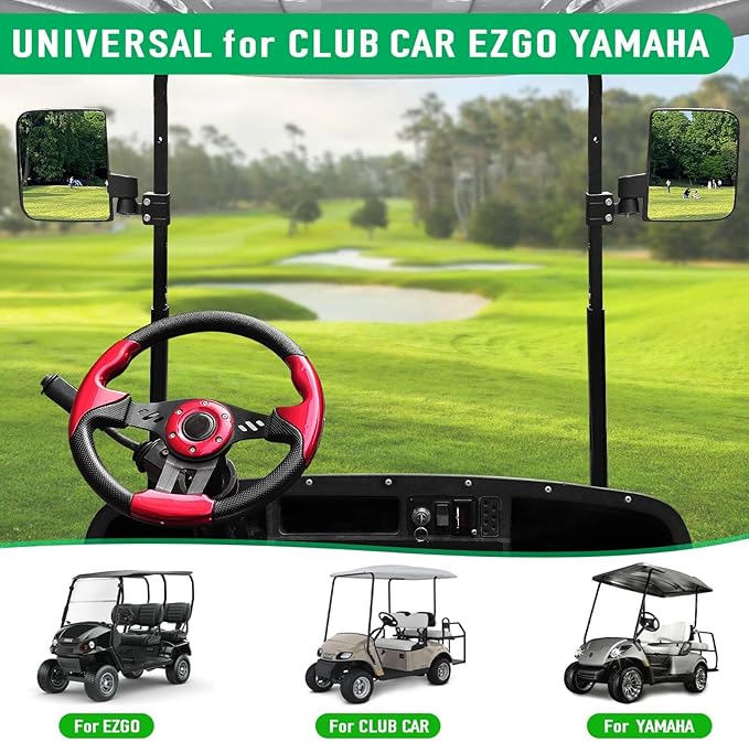 No Drilling Golf Cart Side Mirrors, Universal Golf Cart Mirrors Fit for EZGO, Club Car, Yamaha, ICON, Star, Zone Golf Carts Large HD Shatterproof Folding Side View Mirrors