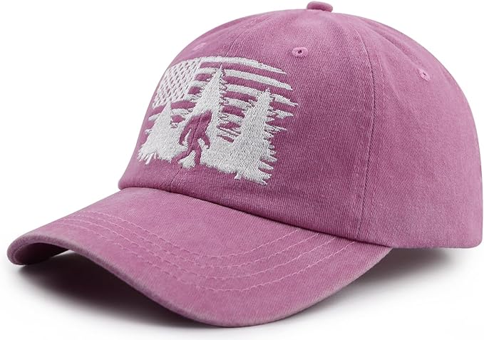 Bigfoot American Flag Hat for Men Women, Funny Adjustable Cotton Big Foot Sasquatch Patriotic Baseball Cap