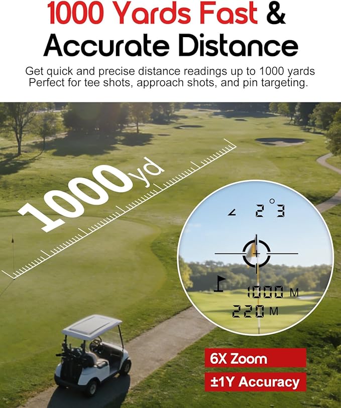 Golf Rangefinder with Slope, 1000 Yard Laser Rangefinder, Flag Lock & Vibration, Magnetic Mount, USB-C Rechargeable Golf Range Finder for Accurate Distance Measuring