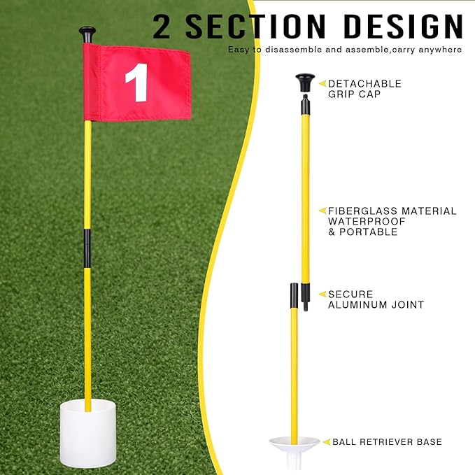 2 or 4 Set 3Ft Golf Flagstick Mini Putting Green Pin Flag for Yard, with Hole Cup Set, Double-Side Numbered Golf Flags for Portable Practice
