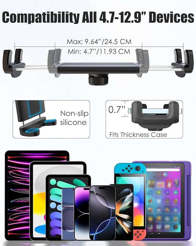 Charchendo Pro Golf Cart Series Tablet Mount - Heavy Duty Clamp for 1.1"-1.8" Tubes/Pipes, Tablet Holder with Anti-Slip Silicone, Perfect for ZGO/Club Car/Other Golf Carts, for 4-13in Devices
