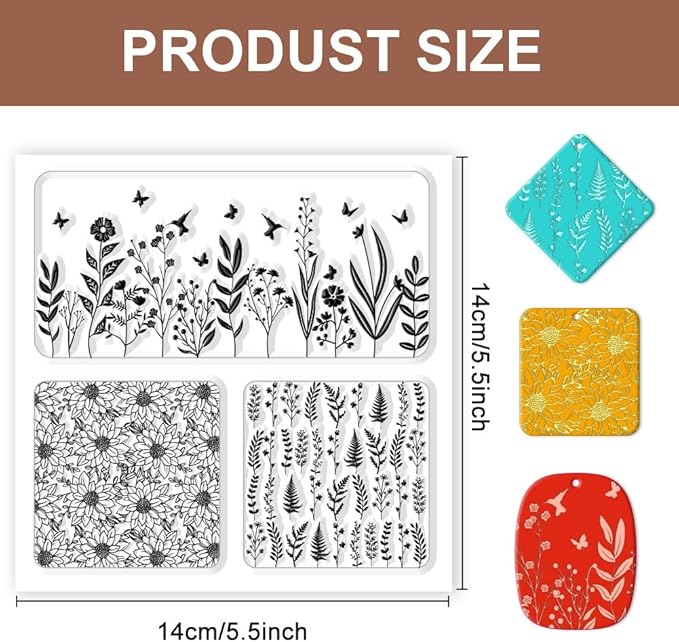 CHGCRAFT Polymer Clay Texture Sheet Leaves and Flowers Clay Texture Mat Floral - Image 2