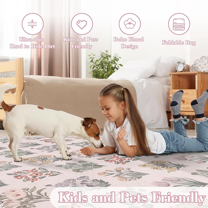 Wonnitar Floral Print Rug for Bedroom, Non Slip Soft Large Moroccan Trellis - Image 5