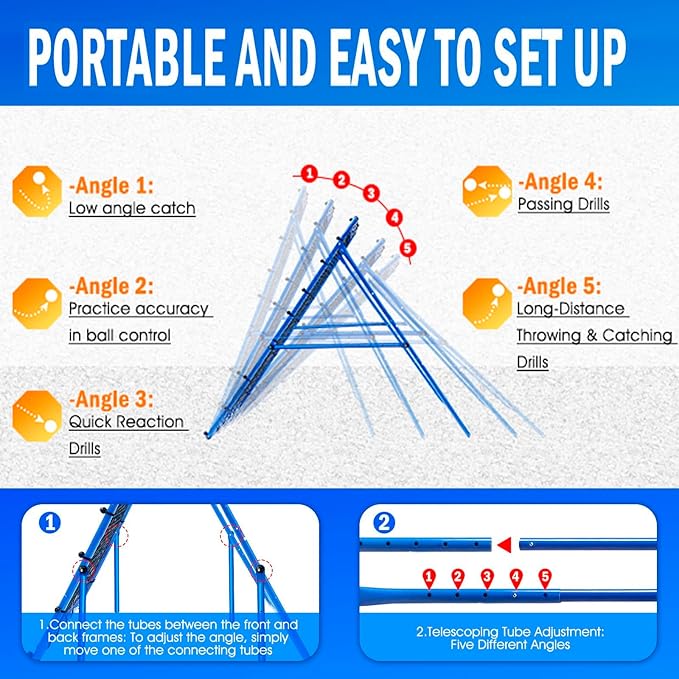 Volleyball Baseball Rebounder Net, Softball Rebounder Pitchback Net Quick Adjustments, Quick Adjustments Lacrosse Bounce Back Practice Equipment, Ideal for Outdoor Indoor and Backyard Training