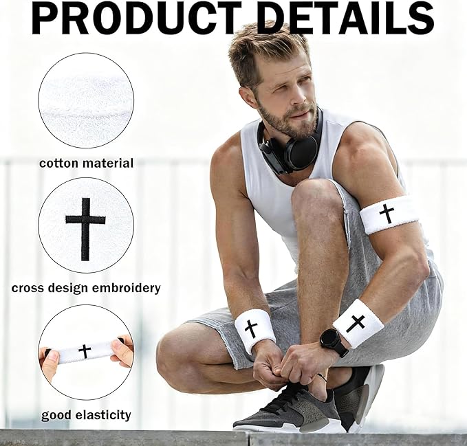 Cross Wrist Bands Bicep Bands Christian Arm Absorbent Sweat Wristbands Baseball Accessories Cross Sports Wristband for Football Baseball Sports Activities
