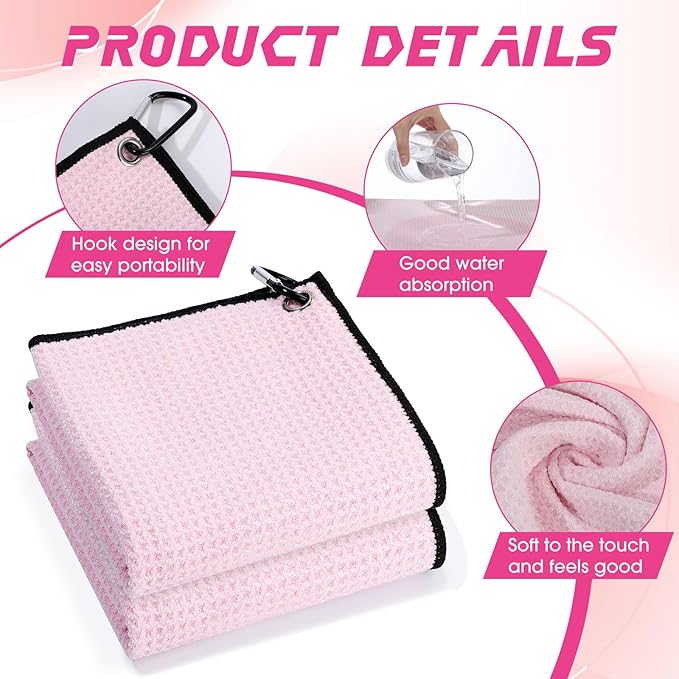 Batiyeer Golf Towel Bulk for Golf Bags 16'' x 16'' Microfiber Fabric Towel with Clip Waffle Pattern, Fitness, Camping, Hiking, Yoga
