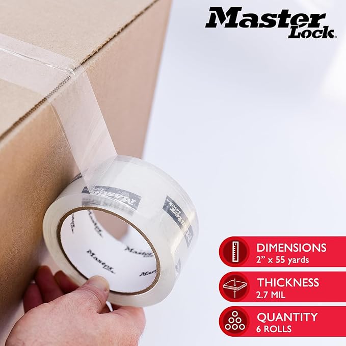 Master Lock Heavy Duty Packing Tape, 2 in x 55 yd, 2.7 Mil Thick Strong - Image 2