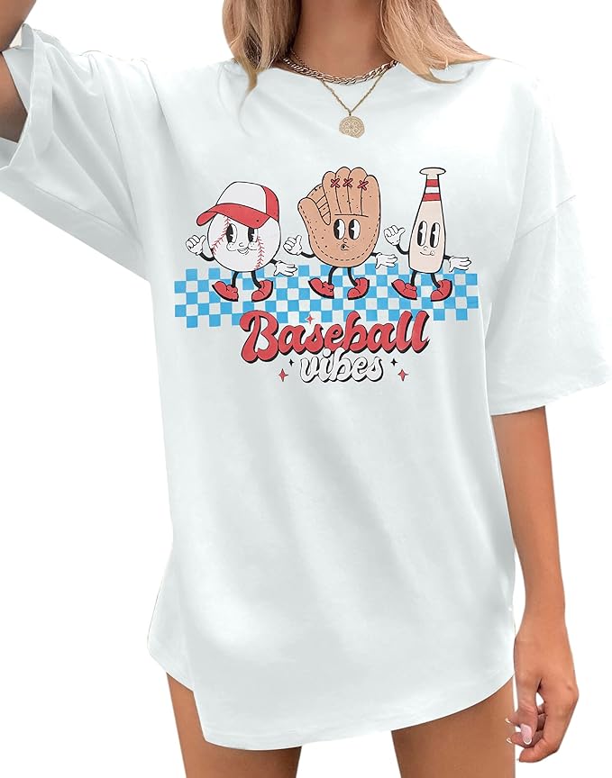 MOUSYA Baseball Shirts Women Oversized Baseball Mom Tshirt Baseball Heart Graphic Tee