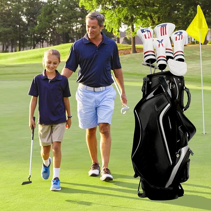 Golf Head Covers, 4pcs or 1pc USA Stars and Stripes Golf Club Covers for Woods and Driver Fairway Hybrid, PU Leather Golf Club Head Covers for Men Women with Interchangeable Tags, Fits Most Golf Clubs