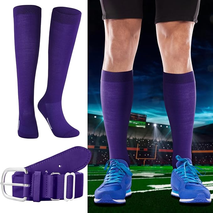 Haysandy Baseball or Softball Sock and Belt Combo Set 3 Football Baseball Socks with Softball Belt for Youth Boys Kids