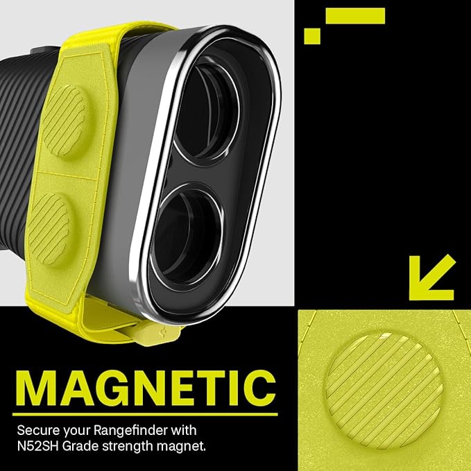 MAG-iT Magnetic Golf Range Finder Strap with Built-in GPS Tracker – GPS Tracker Holder Compatible with Find My App – Magnetic Mount for Golf Cart - Neon Yellow