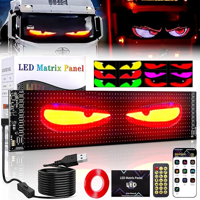 Golf Cart Devil Eyes Light, 23x5in Programmable Flexible LED Digital Display Smart APP Control Custom Text DIY Pattern, Golf Cart Lights Soft Screen LED Lights for Car Trucks Decor