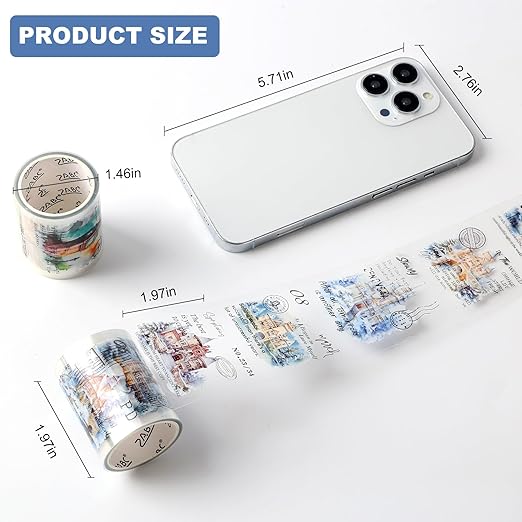 6 Rolls PET Tapes Set Pre Cut Tape Stickers City Stickers journaling Tape - Image 3