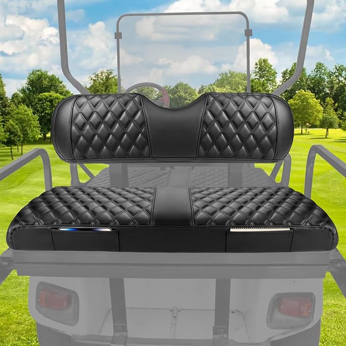 Golf Cart Rear Seat Covers for EZGO Club Car Yamaha Aftermarket Rear Seat Cushion, Rear Seat Cover Set with Concave and Convex Design, Thick Vinyl Leather Comfortable Breathable