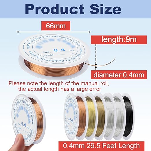 6 Rolls Copper Jewelry Wire, 5 Assorted Colors 0.4 mm Dia. Beading Wire - Image 2