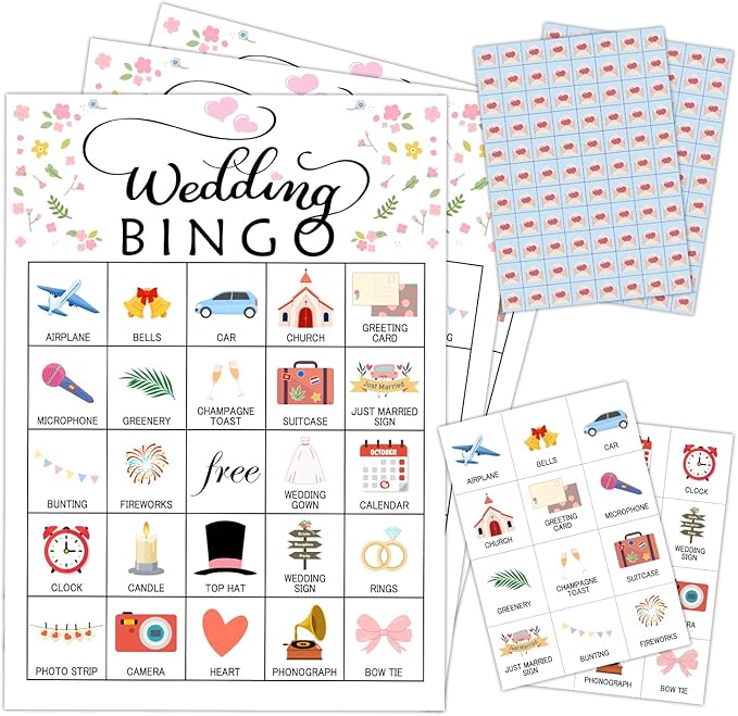 Wedding Party Bingo Game Cards, Bridal Shower Bingo Card by mermermu