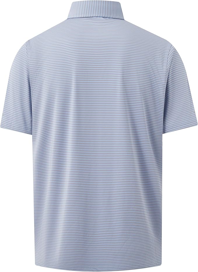 Golf Shirts for Men - Moisture Wicking Short Sleeve Performance Sport Casual Striped Collared Mens Polo Shirt