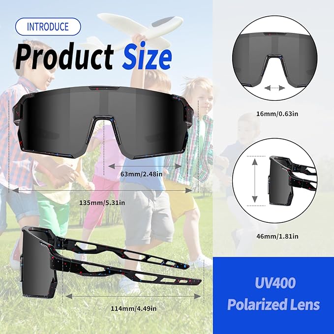 YDAOWKN Kids Sunglasses Youth Baseball Sunglasses Boys Girls Softball Cycling UV400 Protection Sports Goggles