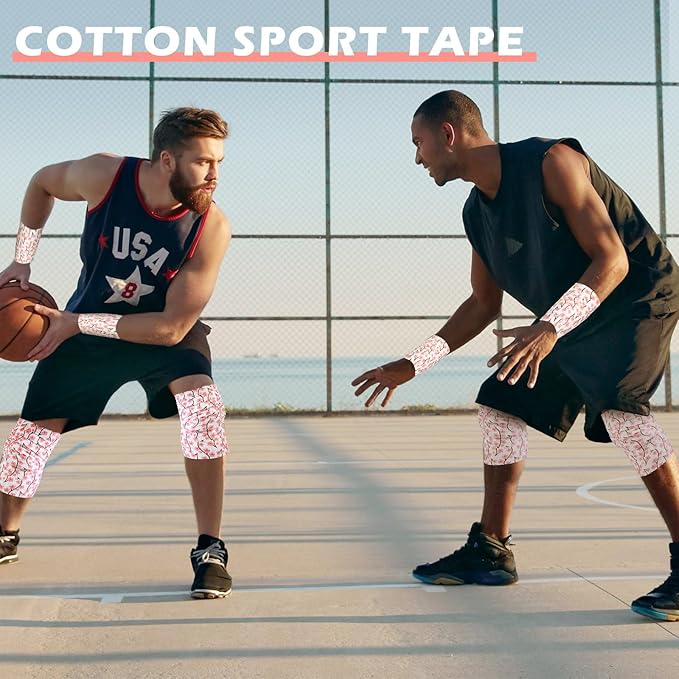 TrelaCo 1 Pcs Wrist Tape Baseball Cross Christian Athletic Tape 2in x 23ft Sports Wrap Cotton for Football Hockey Soccer Baseball Fingers Ankles Wrist Injury Wrap(Pink Cherry Blossoms,White)