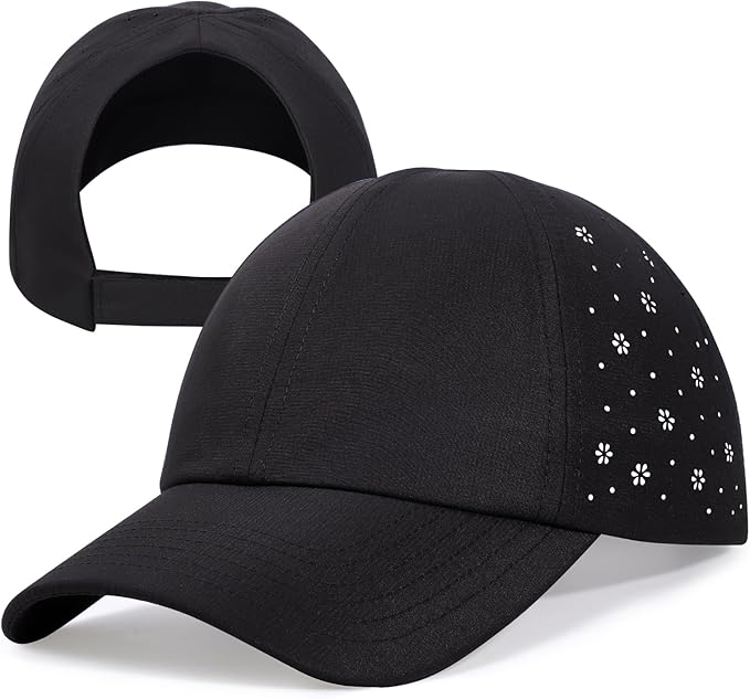 Women’s Ponytail Baseball Cap, Quick-Dry Sport Caps Hat with Breathable Daisy Perforations for Running, Tennis, Golf