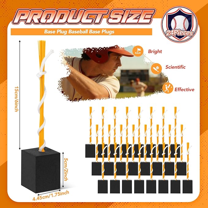 Shappy 24 Pieces Base Plugs with Tassels Heavy Duty Rubber Baseball Anchor Plug for Baseball Field Drill Softball Accessories