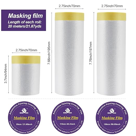 BOMEI PACK 6Rolls Pre-Taped Masking Film, Tape and Drape - Image 2