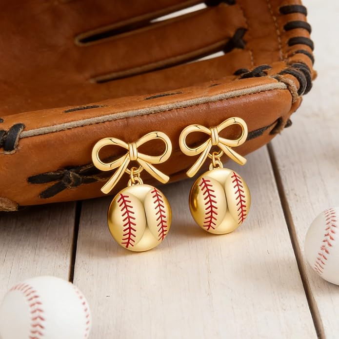 Rhinestone Bow Football Stud Earrings, Sparkly Sports Themed Dangle Earrings for Women, Cute Game Day Jewelry Gift