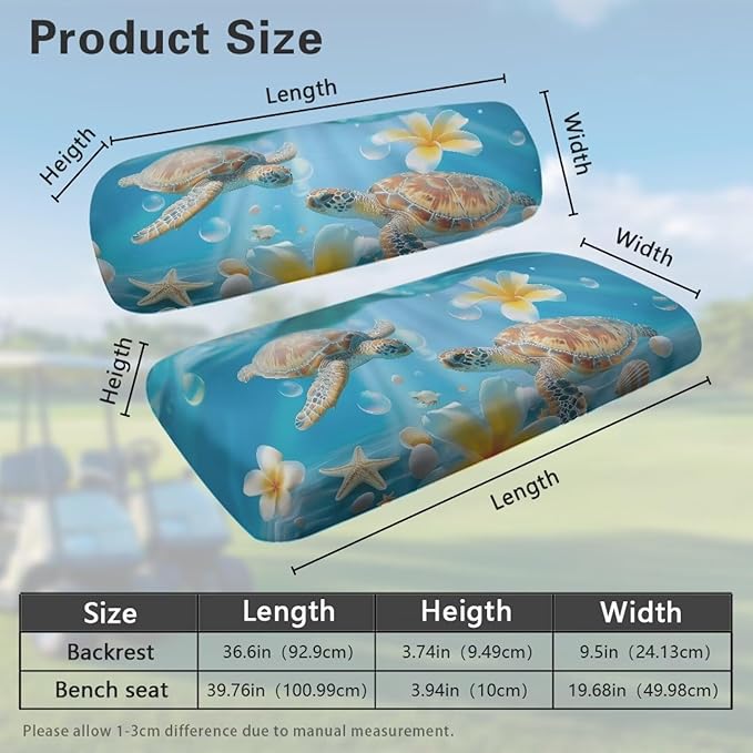 Bulopur Tropical Sea Turtle Golf Cart Towel Seat Cover Non-Slip Breathable Golf Cart Cushion Cover and Backrest Cover 2 Pack Golfcart Accessory for Golfer Gifts