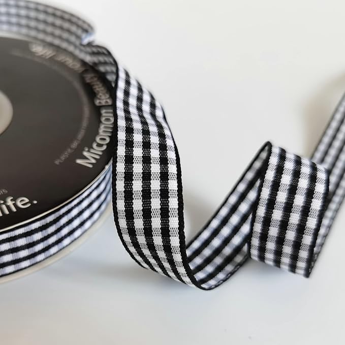 Black and White Wovon Edge Gingham Ribbon 25 Yard Each Roll 100% Polyester - Image 5
