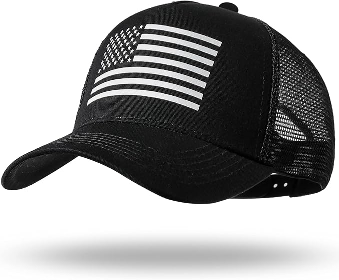 American Flag Trucker Hat - Snapback Hat, Baseball Cap for Men Women - Breathable Mesh Side, Adjustable Fit - for Casual Wear