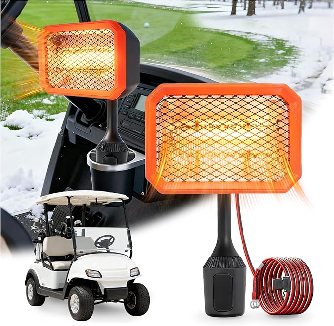 48V Golf Cart Heater Golf Cart Accessories, 400W Safe & Fast Heating Electric Heaters for Golf Cart, Battery Operated Heater with 360° Adjustable Angle Carbon Fiber Heating for Club Car/Yamaha/EZGO